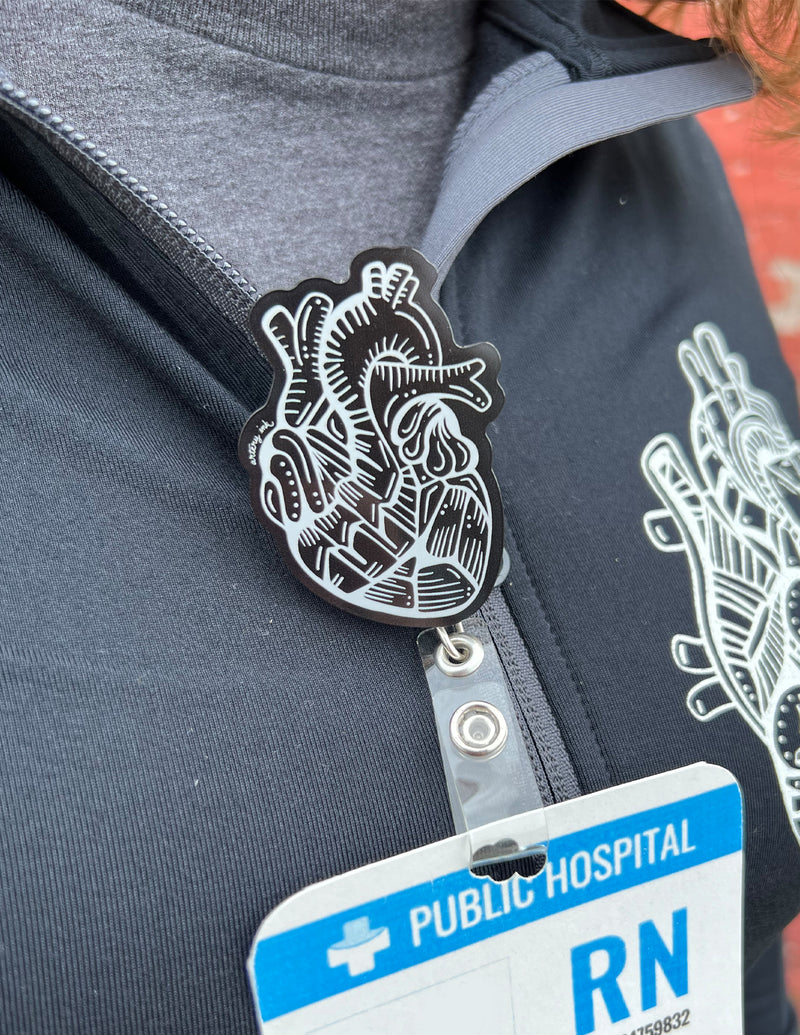 Heart Badge Reel - Black & White