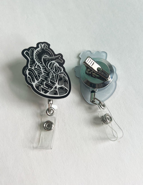 Heart Badge Reel - Black & White