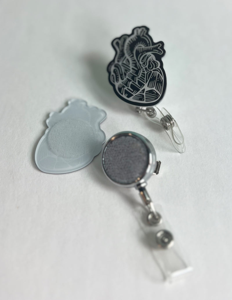 Heart Badge Reel - Black & White