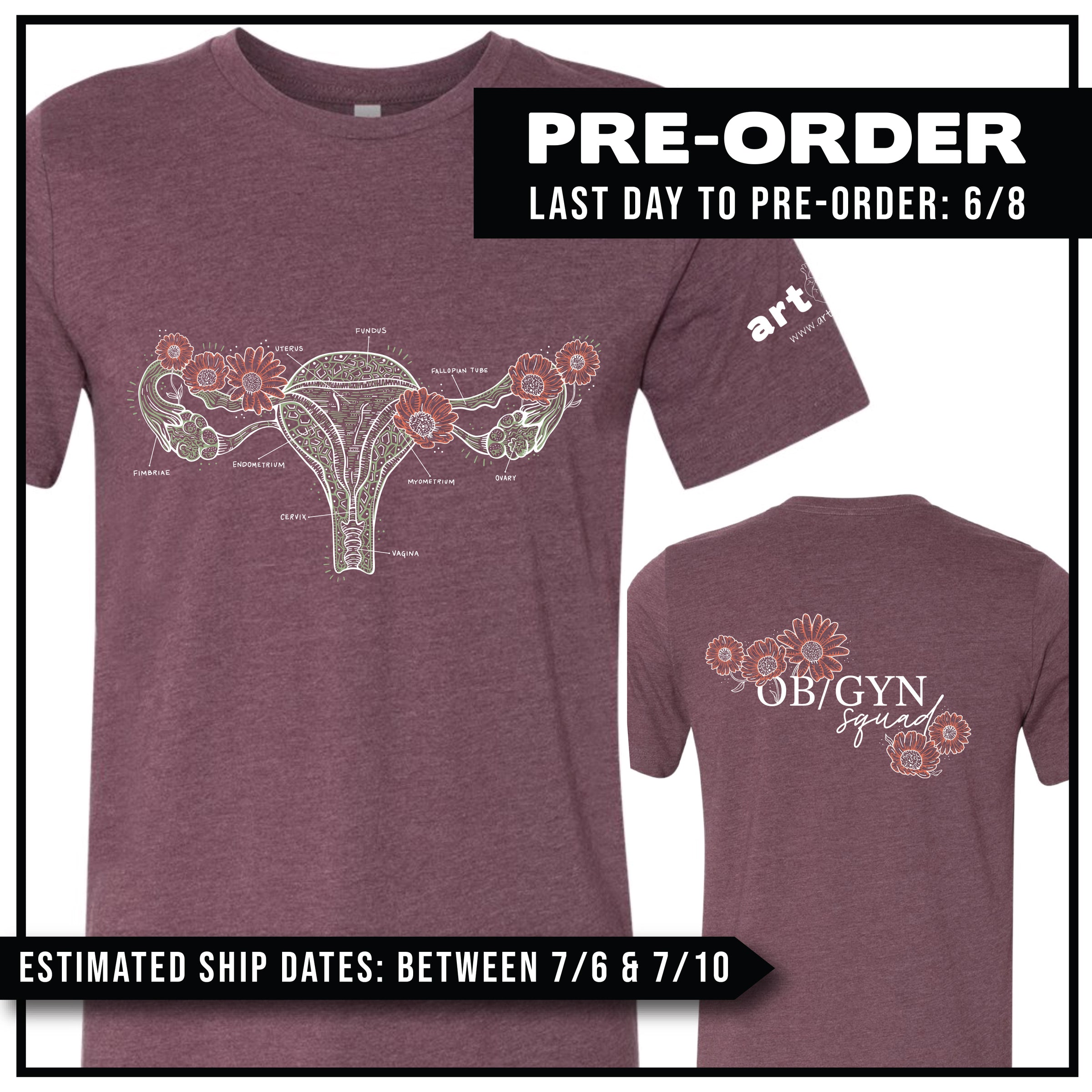 OB/GYN Squad / Labeled Floral Uterus / Pre-Order (Ships 7/10) – arteryink