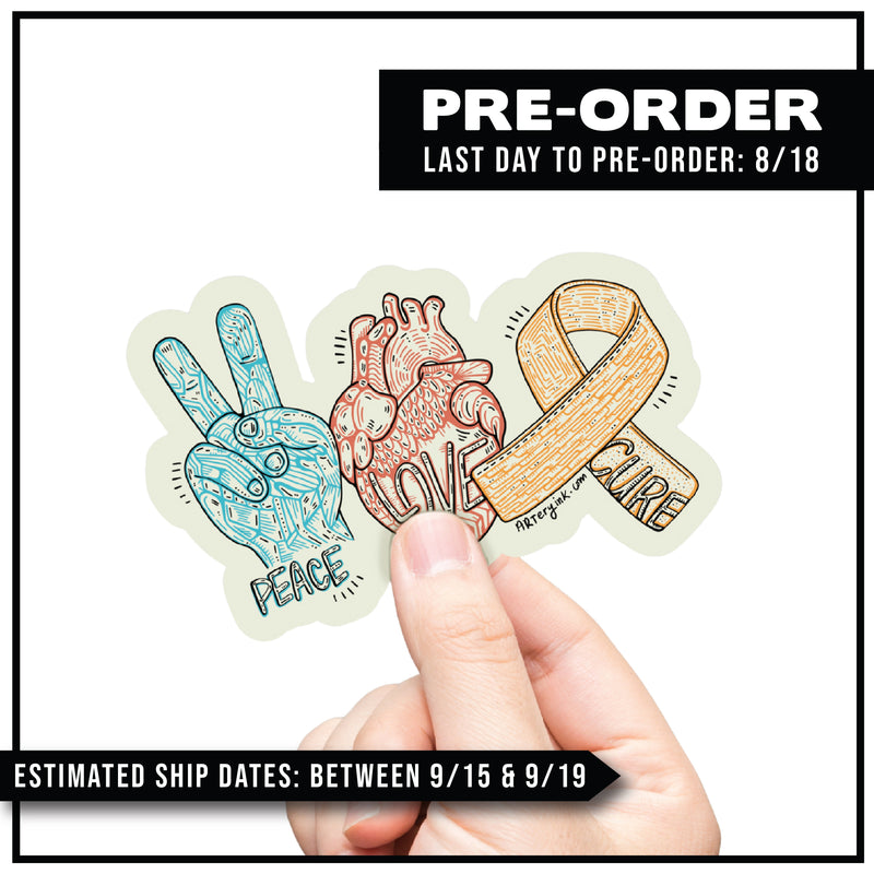 Childhood Cancer Awareness Month - "Peace, Love, Cure" Vinyl Sticker Pre-Order