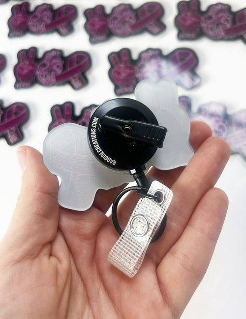 "Peace, Love, Cure" Badge Reel - Pink