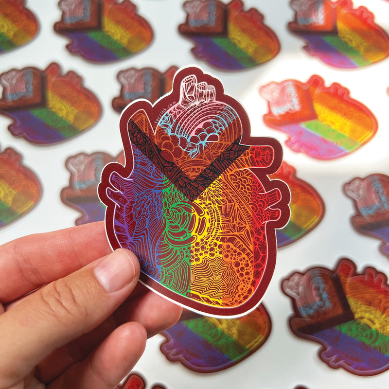 Progress Pride Heart Pride Vinyl Sticker