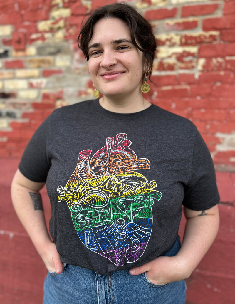 "Health Care for Every Body" Rainbow Heart of Healthcare Unisex T.Shirt