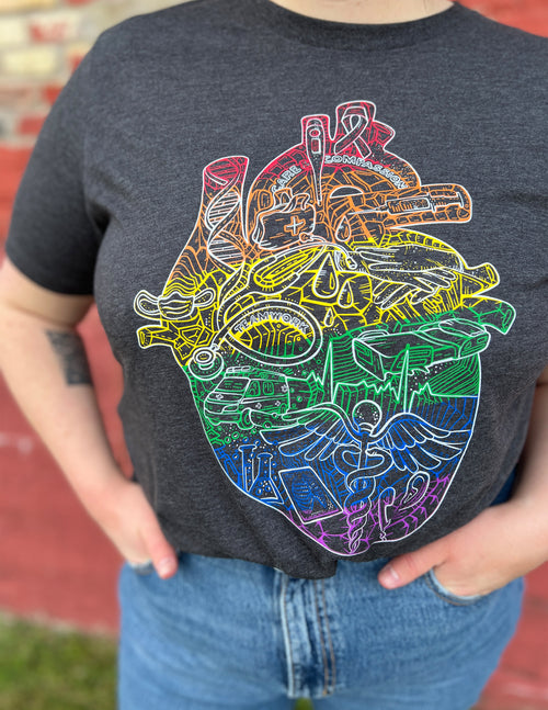 "Health Care for Every Body" Rainbow Heart of Healthcare Unisex T.Shirt