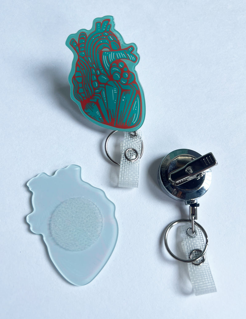 Heart Badge Reel - Teal & Red