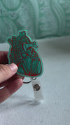 Heart Badge Reel - Teal & Red