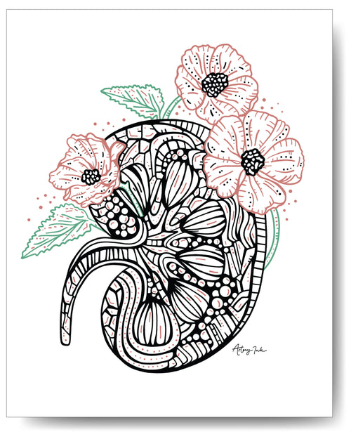 Floral Kidney - 8x10 or 11x14